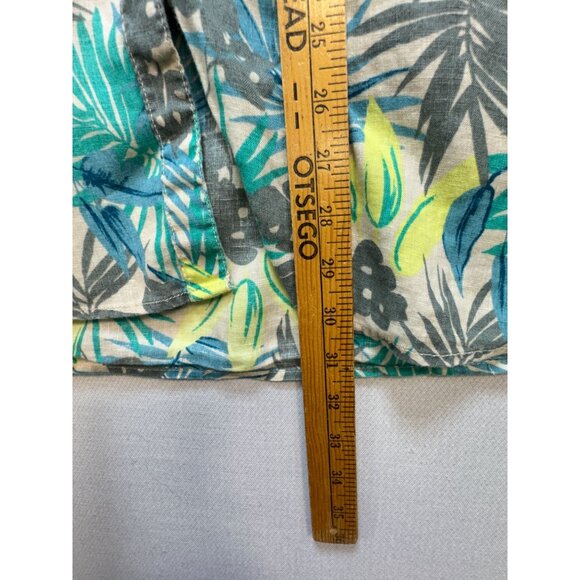 Lands End Womens Linen Button Up Shirt Size ST Green Tropical Long Sleeve Casual - Picture 7 of 12